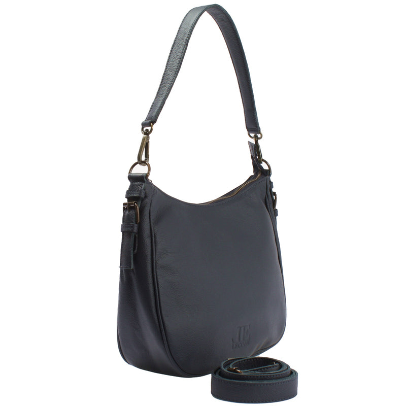 Leconi Schultertasche Ledertasche Damentasche Leder navy LE0063 Räumungsverkauf