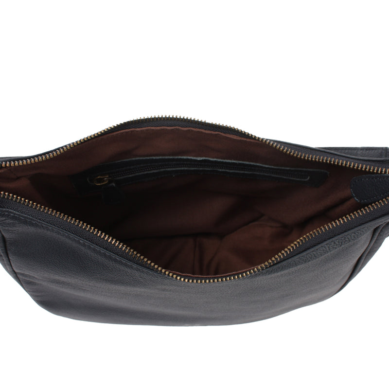 Leconi Schultertasche Ledertasche Damentasche Leder navy LE0063 Räumungsverkauf