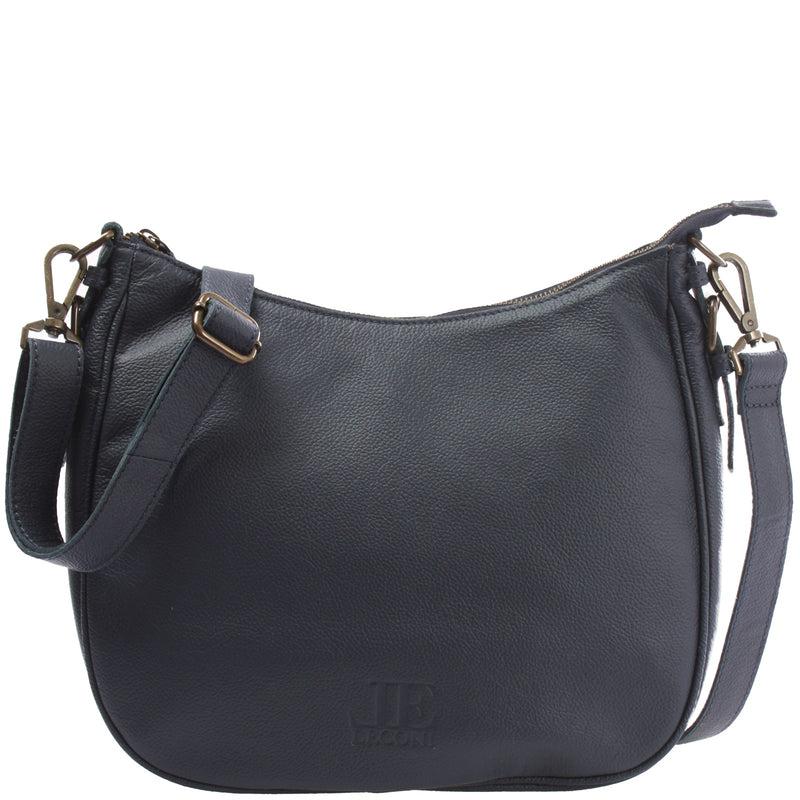 Leconi Schultertasche Ledertasche Damentasche Leder navy LE0063 Räumungsverkauf