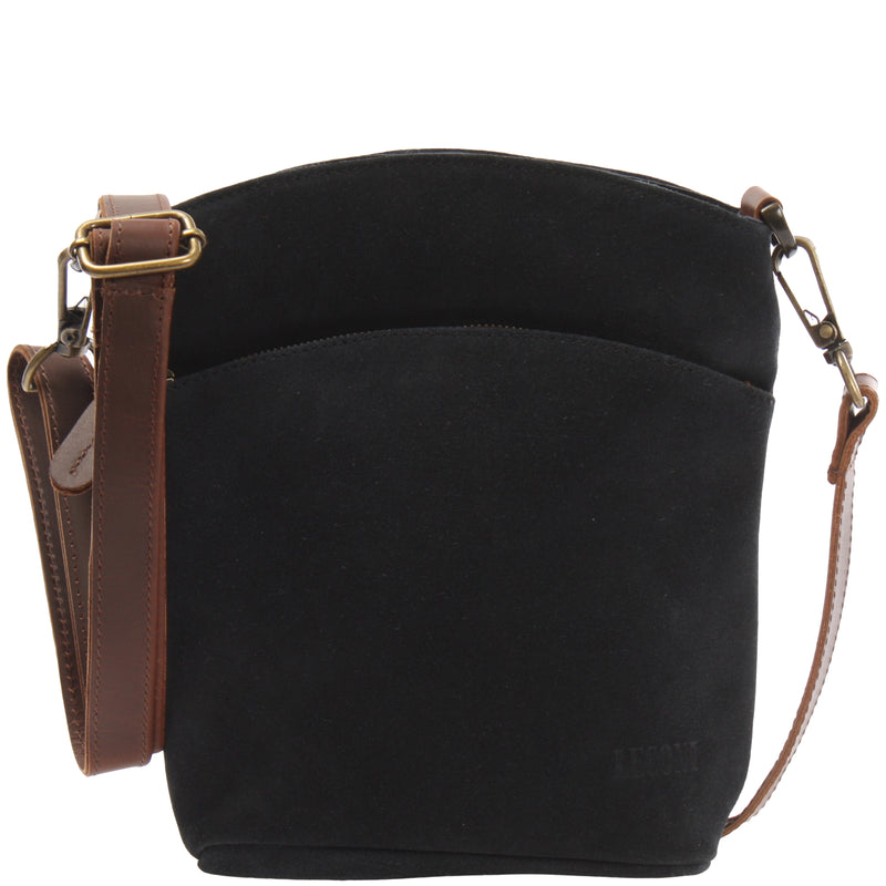 Leconi kleine Umhängetasche Schultertasche Freizeittasche Wildleder anthrazit LE3049