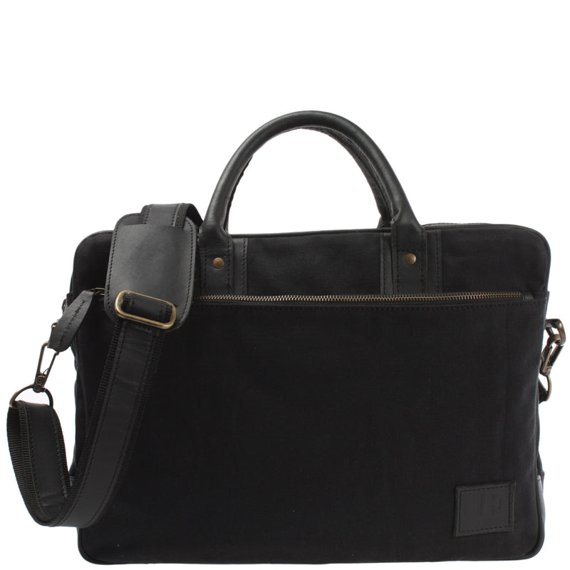 Leconi Aktentasche Handgepäck Trolleytasche Canvas Leder schwarz LE3066