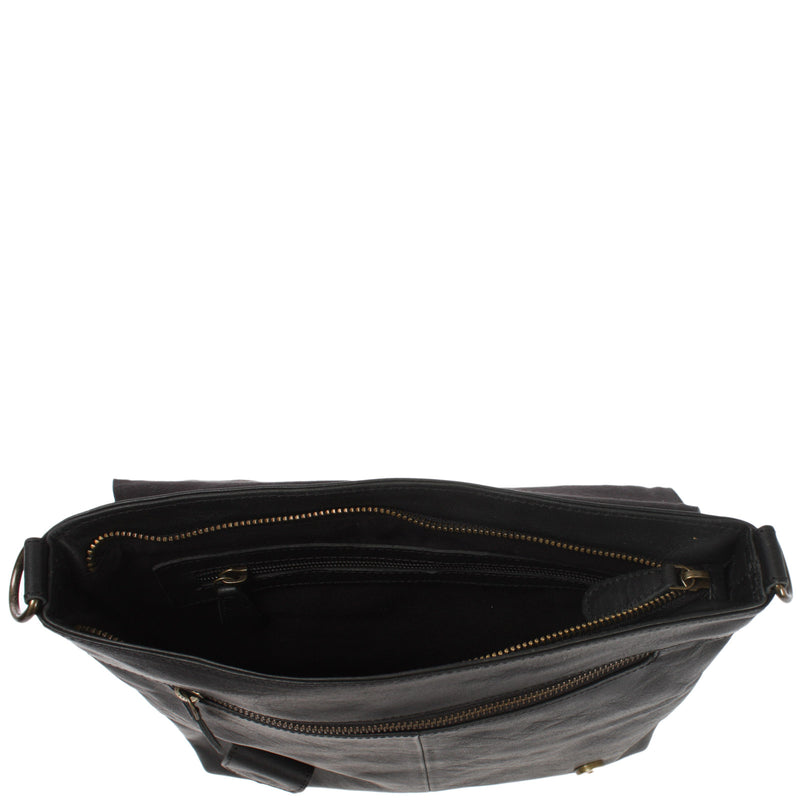 Leconi Umhängetasche Ledertasche Damen Schultertasche Leder schwarz LE3073 Tiefpreis