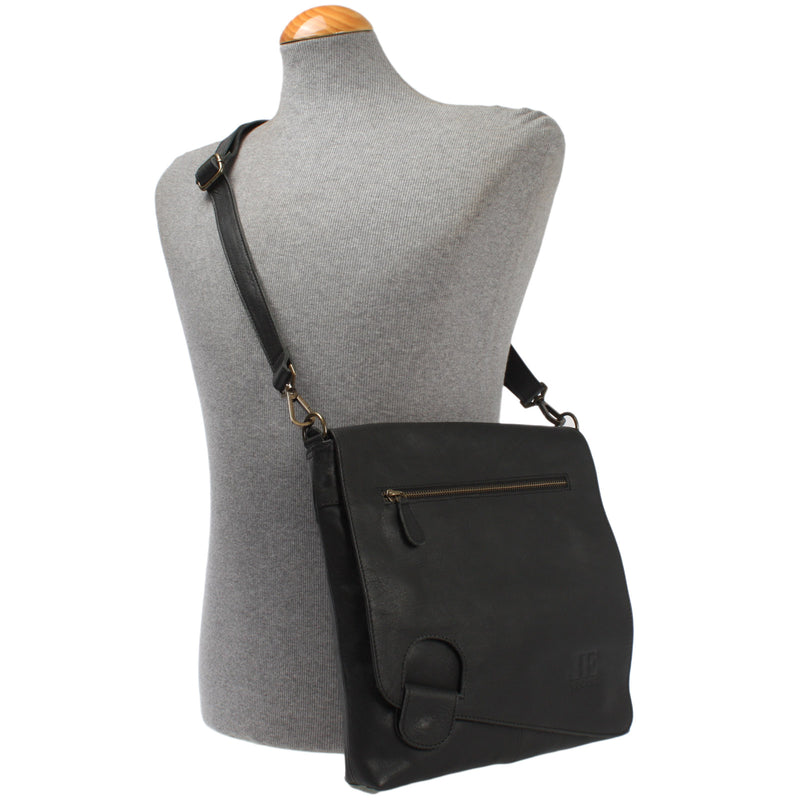 Leconi Umhängetasche Ledertasche Damen Schultertasche Leder schwarz LE3073 Tiefpreis