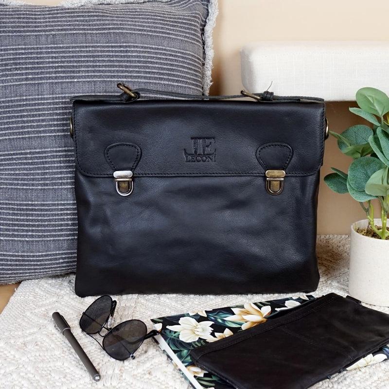 Leconi kleine Umhängetasche Schultertasche Damen und Herren Leder schwarz LE3079 Super Sparpreis