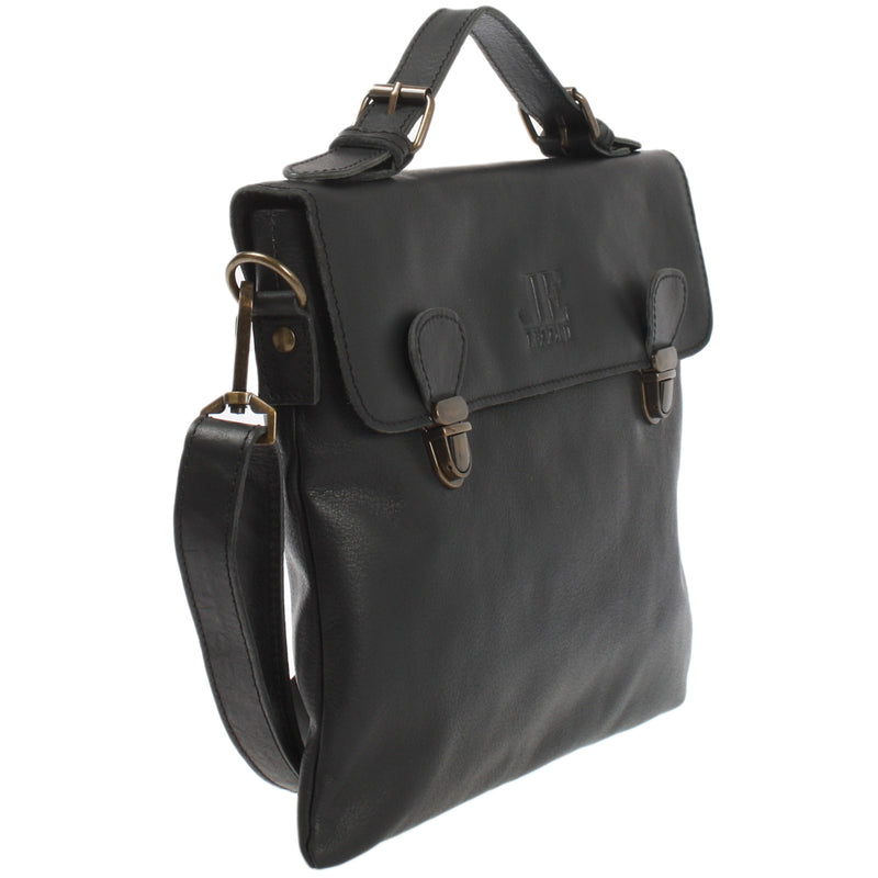 Leconi kleine Umhängetasche Schultertasche Damen und Herren Leder schwarz LE3079 Super Sparpreis