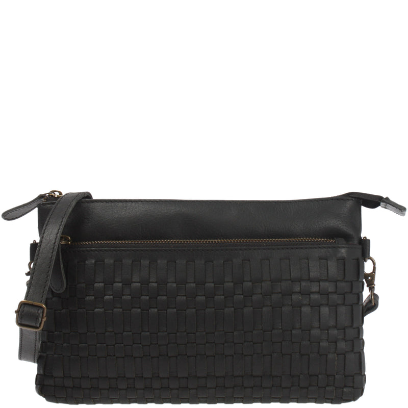 Leconi kleine Umhängetasche Schultertasche Damentasche Clutch Leder schwarz LE3081
