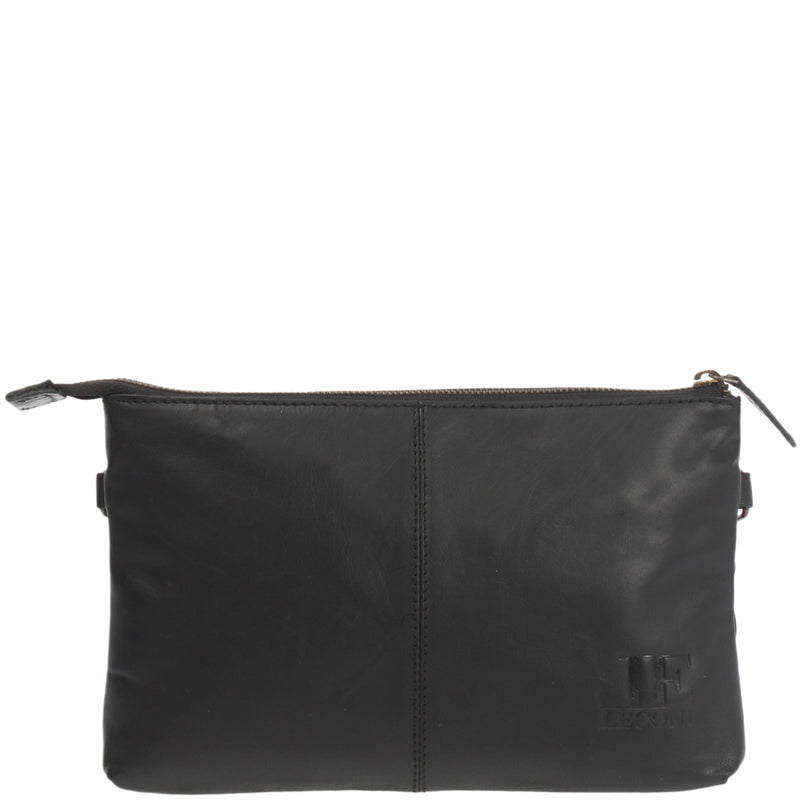 Leconi kleine Umhängetasche Schultertasche Damentasche Clutch Leder schwarz LE3081 Wochenangebot