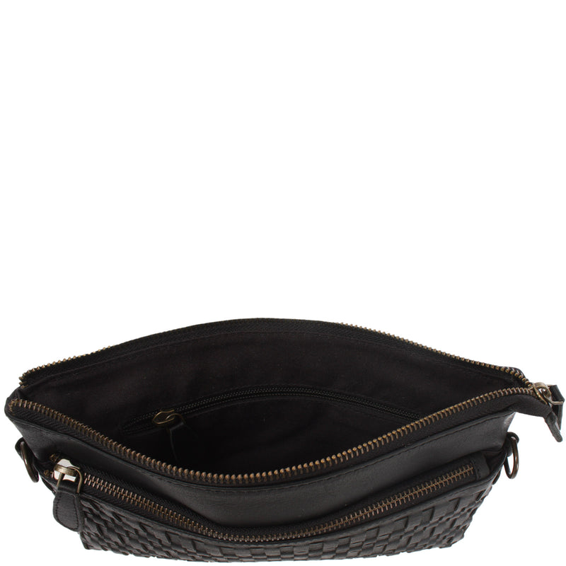 Leconi kleine Umhängetasche Schultertasche Damentasche Clutch Leder schwarz LE3081 Wochenangebot