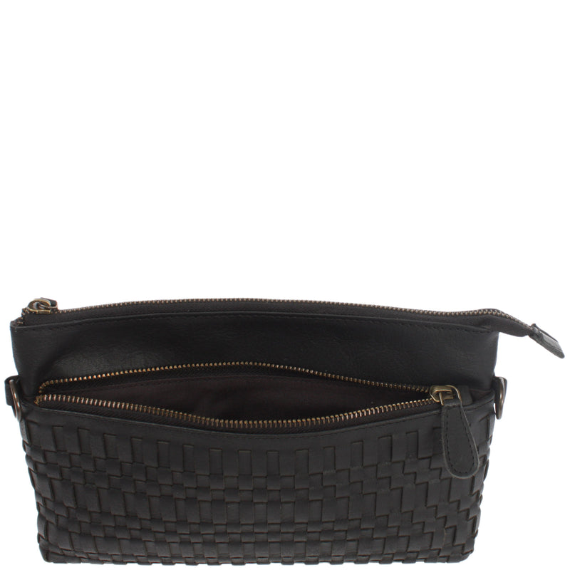 Leconi kleine Umhängetasche Schultertasche Damentasche Clutch Leder schwarz LE3081 Wochenangebot