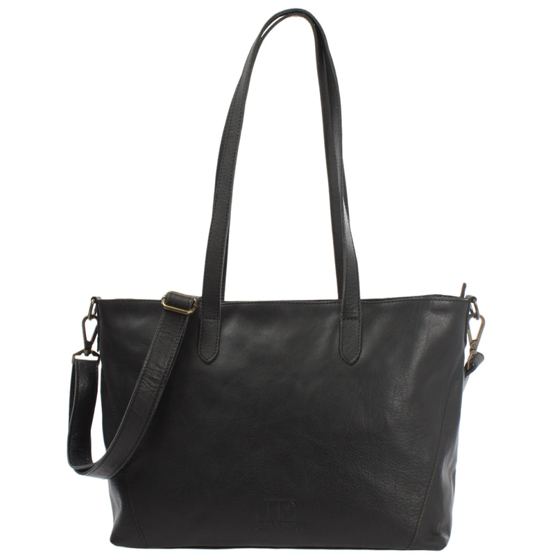 Leconi Schultertasche Damentasche DIN A4 Leder schwarz LE0071