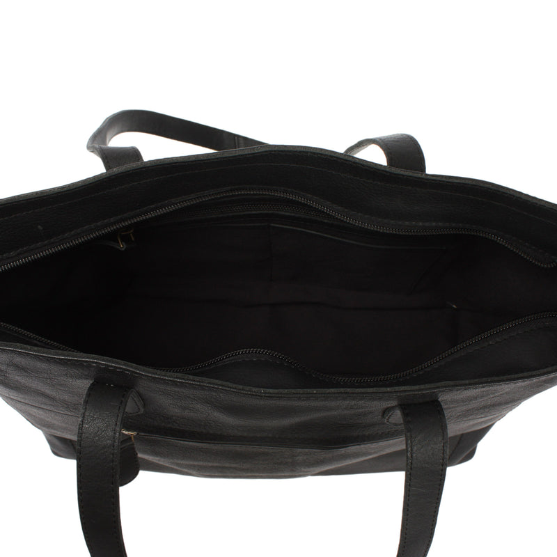 Leconi Schultertasche Damentasche DIN A4 Leder schwarz LE0071 Kostenlose Rückgabe