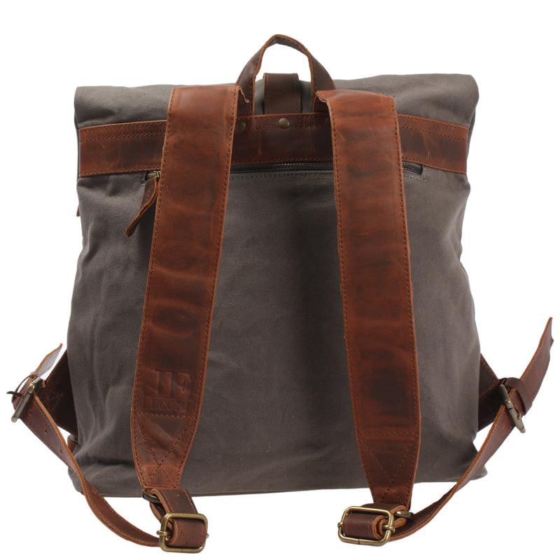 Leconi Roll Top Rucksack Freizeitrucksack Damen Herren Canvas Leder grau LE1035 Neueste Stile