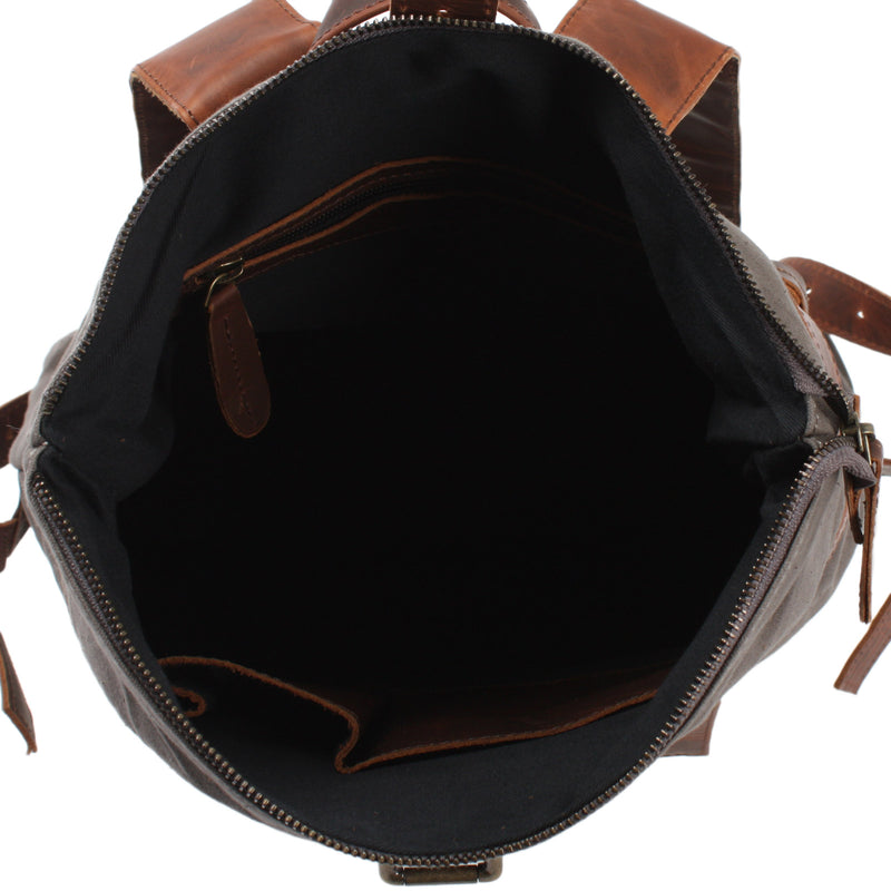 Leconi Roll Top Rucksack Freizeitrucksack Damen Herren Canvas Leder grau LE1035 Neueste Stile