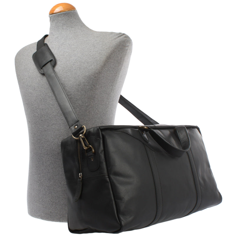 Leconi kleine Reisetasche Weekender Handgepäck Leder schwarz LE2009 Letzte 2 Tage