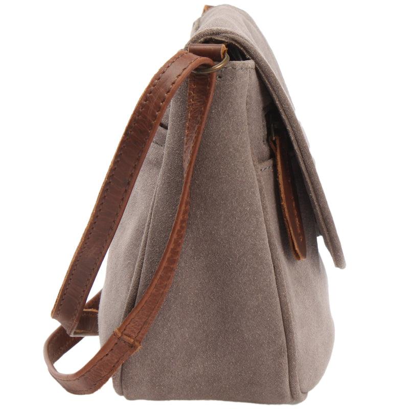 Leconi kleine Umhängetasche Ledertasche Damentasche Schultertasche Veloursleder grau LE3047 Zeitbegrenzte Promotion