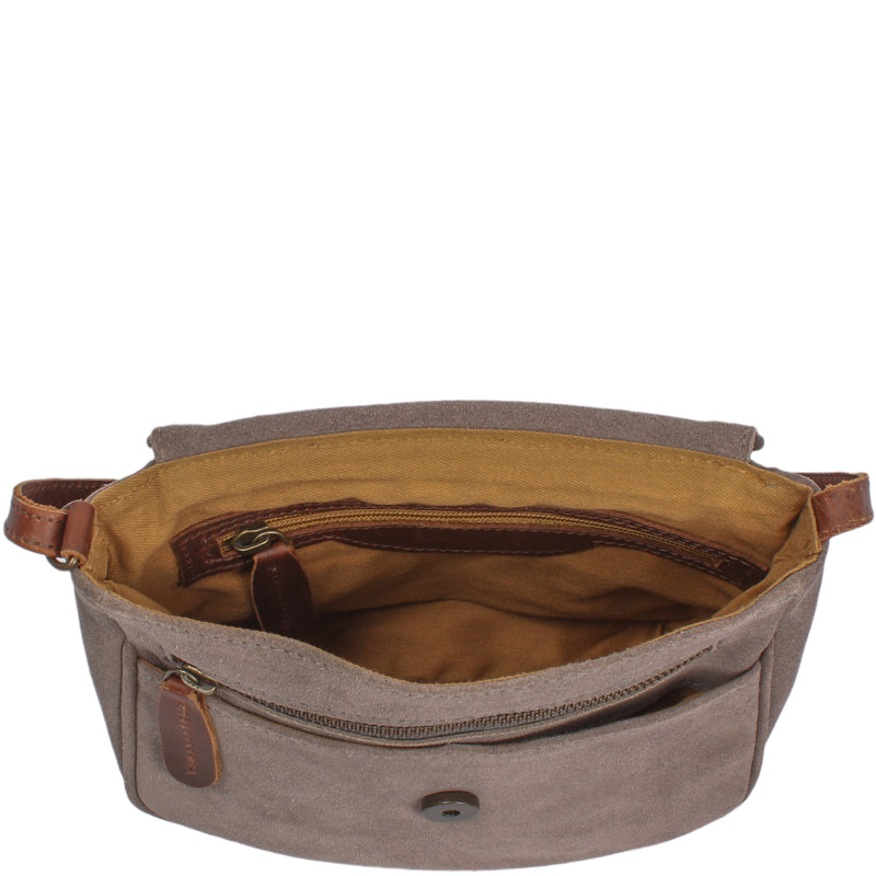 Leconi kleine Umhängetasche Ledertasche Damentasche Schultertasche Veloursleder grau LE3047 Zeitbegrenzte Promotion