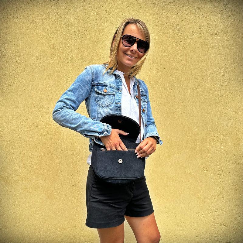 Leconi kleine Umhängetasche Ledertasche Damentasche Schultertasche Veloursleder anthrazit LE3047 Bis zu 50% Rabatt