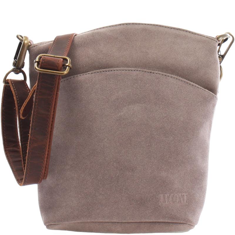 Leconi kleine Umhängetasche Schultertasche Freizeittasche Wildleder grau LE3049