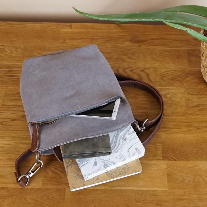 Leconi kleine Umhängetasche Schultertasche Freizeittasche Wildleder grau LE3049 Nur für heute