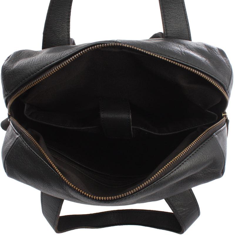 Leconi Stadtrucksack Lederrucksack Leder schwarz LE1023 Sonderangebot der Fabrik