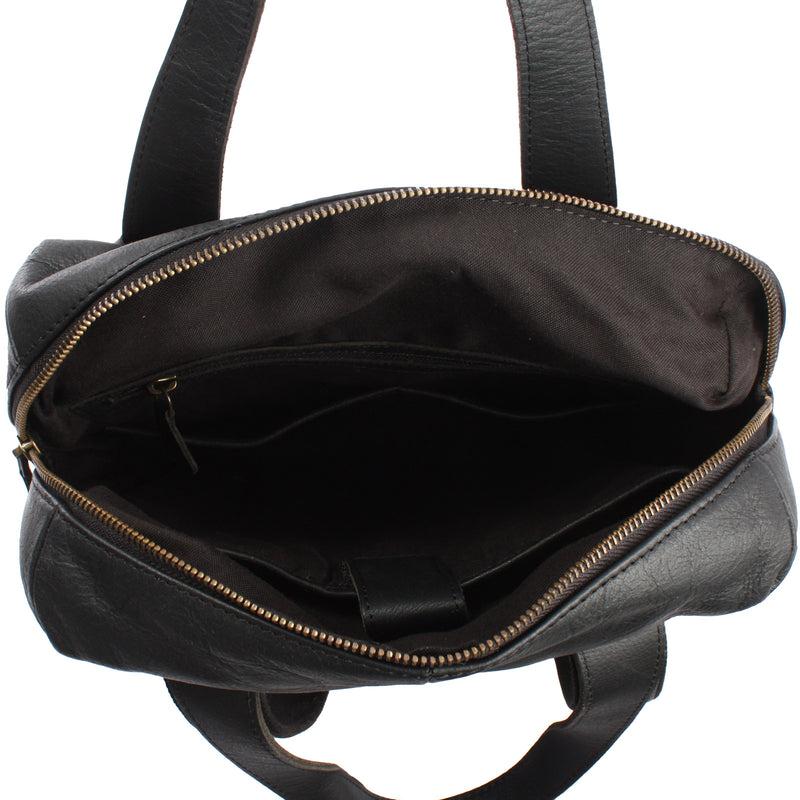 Leconi Stadtrucksack Lederrucksack Leder schwarz LE1023 Sonderangebot der Fabrik