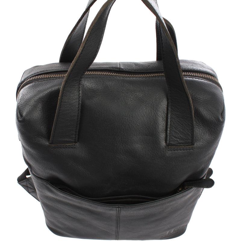 Leconi Stadtrucksack Lederrucksack Leder schwarz LE1023 Sonderangebot der Fabrik