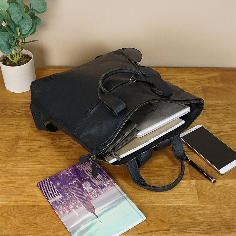 Leconi Rucksack Lederrucksack Freizeitrucksack Damen Herren Leder schwarz LE1031 Vierteljährliche Förderung