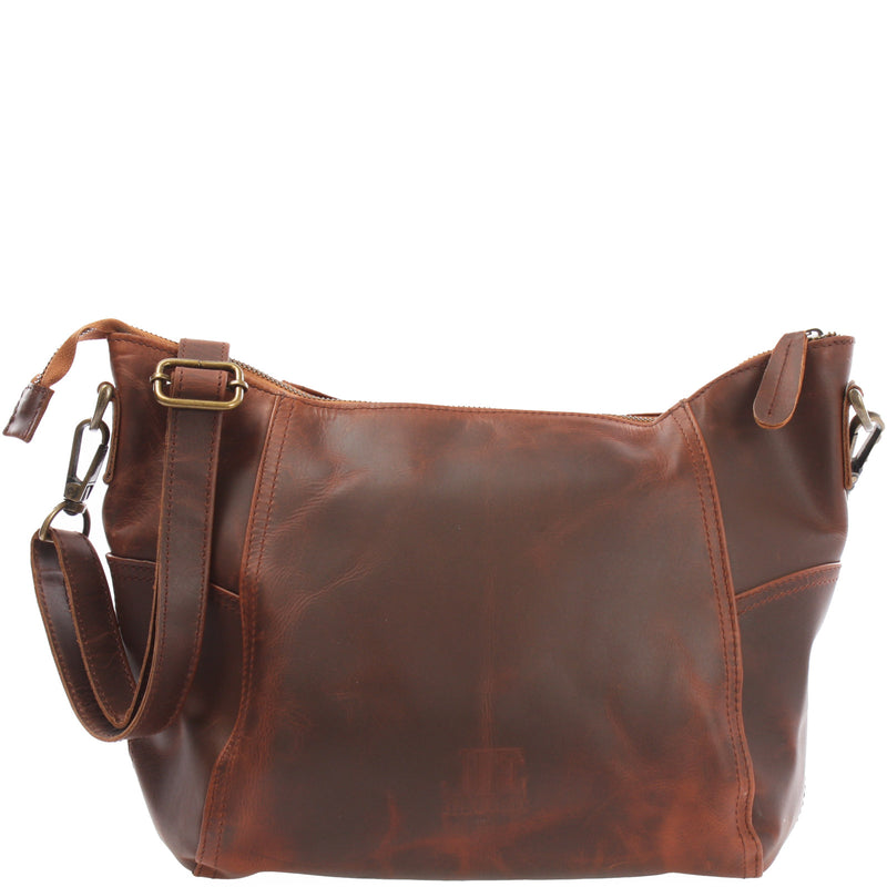 Leconi Umhängetasche Schultertasche Ledertasche Leder braun LE0058