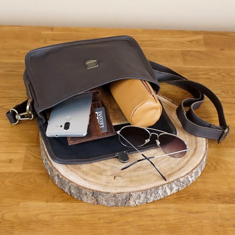 Leconi kleine Umhängetasche Ledertasche Leder dunkelbraun LE3041 Discount Store für neue Produkte