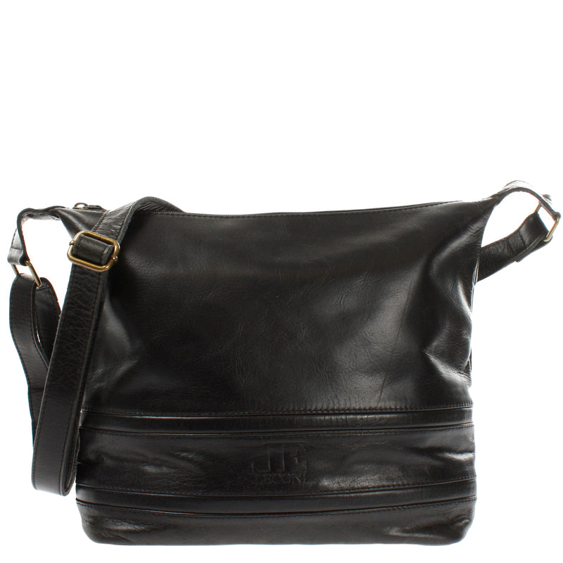 Leconi B-Ware Umhängetasche Beuteltasche Ledertasche Damentasche Leder schwarz LE0064