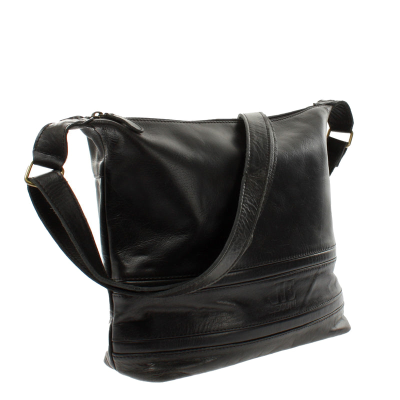 Leconi B-Ware Umhängetasche Beuteltasche Ledertasche Damentasche Leder schwarz LE0064 Nur noch ein Tag übrig