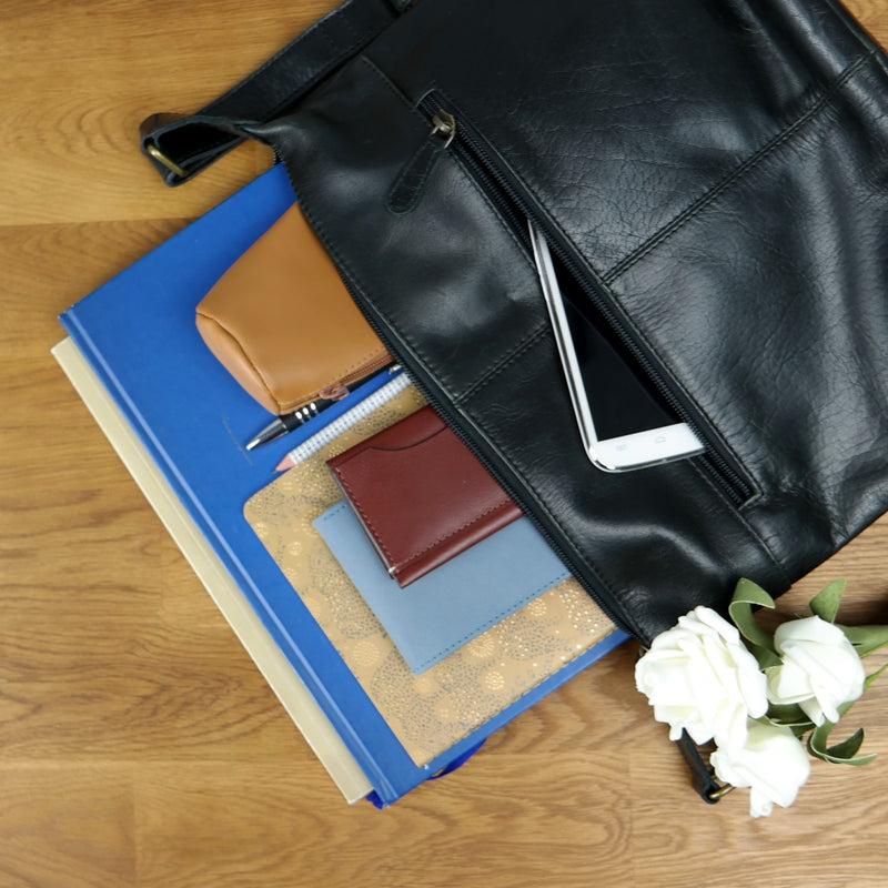 Leconi B-Ware Umhängetasche Beuteltasche Ledertasche Damentasche Leder schwarz LE0064 Nur noch ein Tag übrig