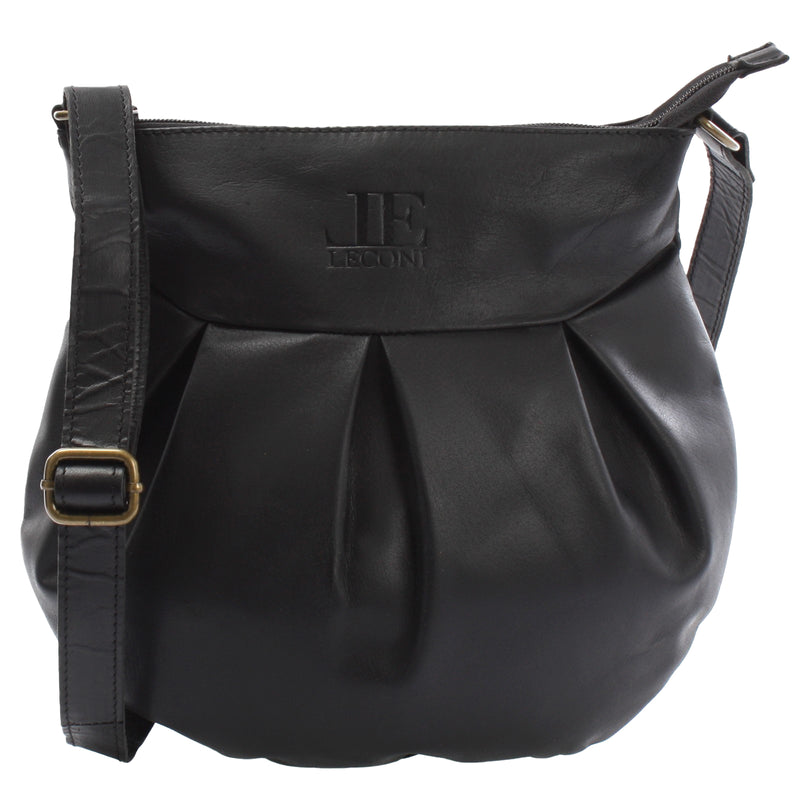 Leconi B-Ware kleine Umhängetasche Ledertasche Damentasche Schultertasche Leder schwarz LE0070