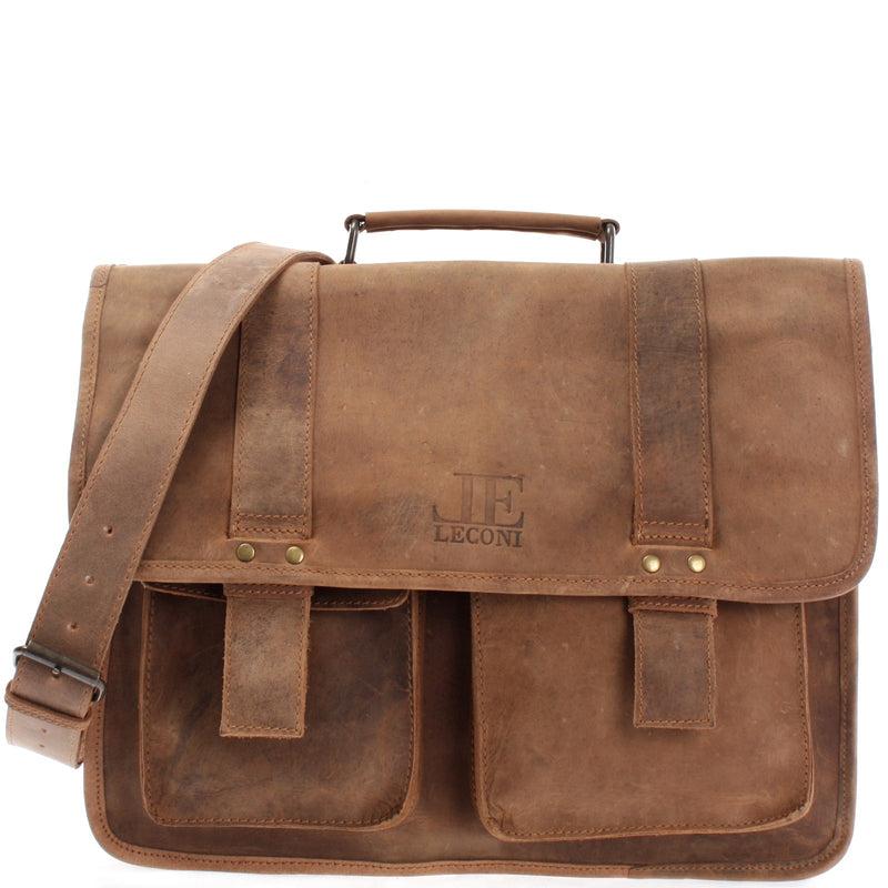 Leconi B-Ware große Aktentasche Lehrertasche Businesstasche Leder vintage braun LE3030