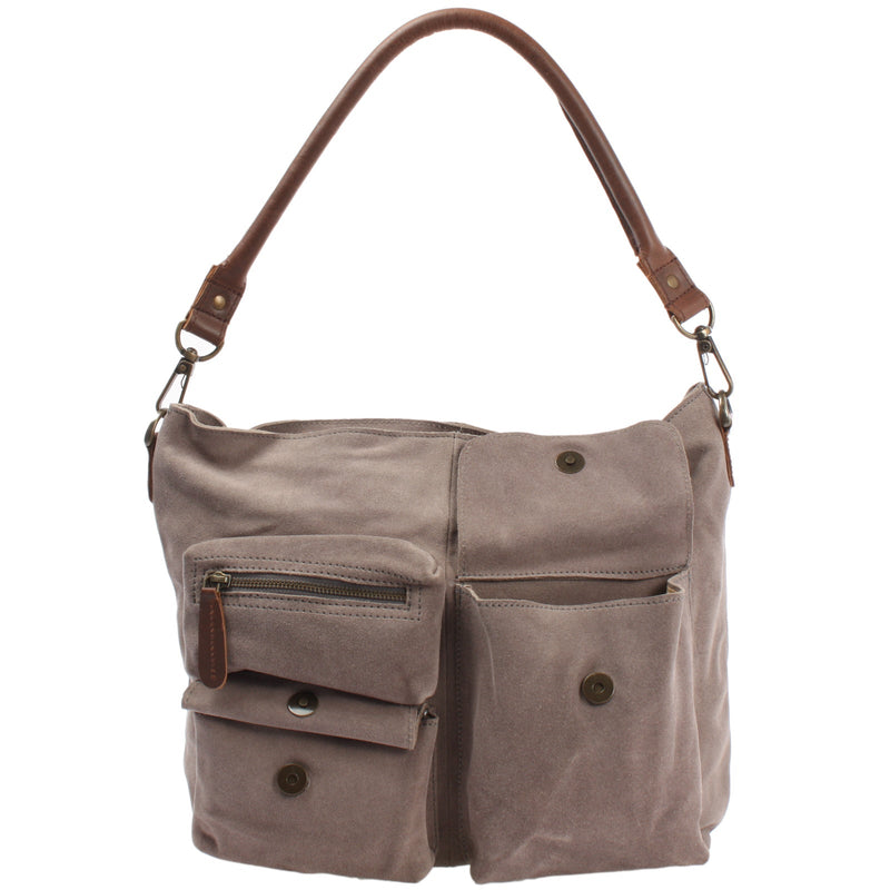 Leconi B-Ware Schultertasche Umhängetasche Ledertasche Veloursleder grau LE0039 50% Rabatt mit kostenlosem Versand