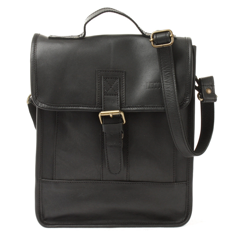 Leconi B-Ware Umhängetasche Freizeittasche Herren Damen Hochformat Leder schwarz LE3052