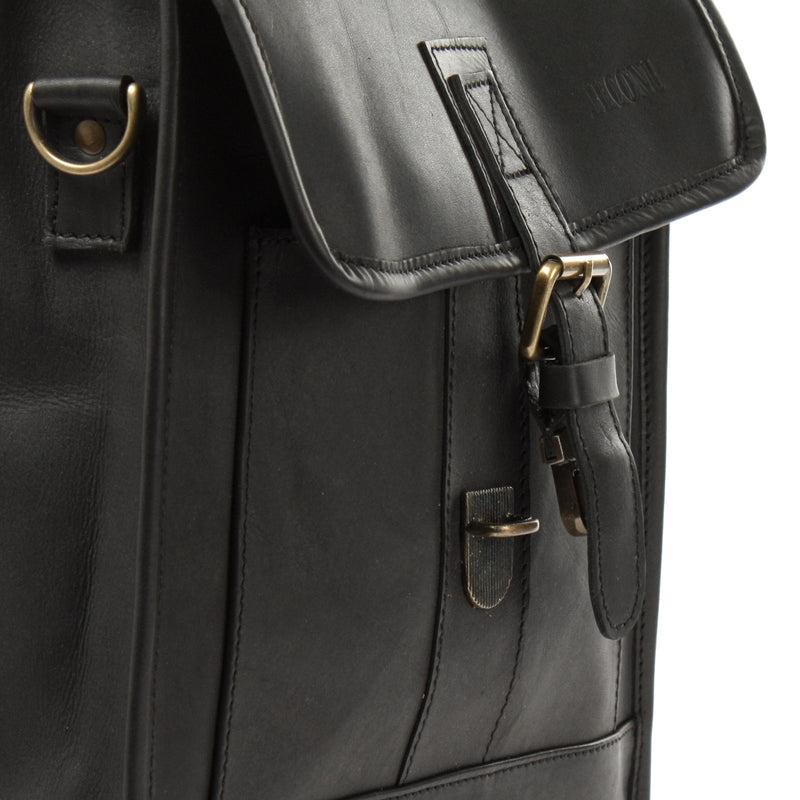 Leconi B-Ware Umhängetasche Freizeittasche Herren Damen Hochformat Leder schwarz LE3052 Begrenzt auf 3 Tage