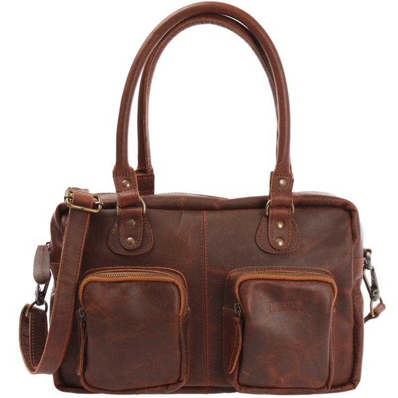 Leconi B-Ware Schultertasche Handtasche Henkeltasche Damen Leder braun LE0046