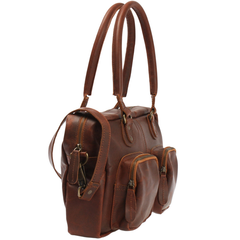 Leconi B-Ware Schultertasche Handtasche Henkeltasche Damen Leder braun LE0046 Speichern exportieren