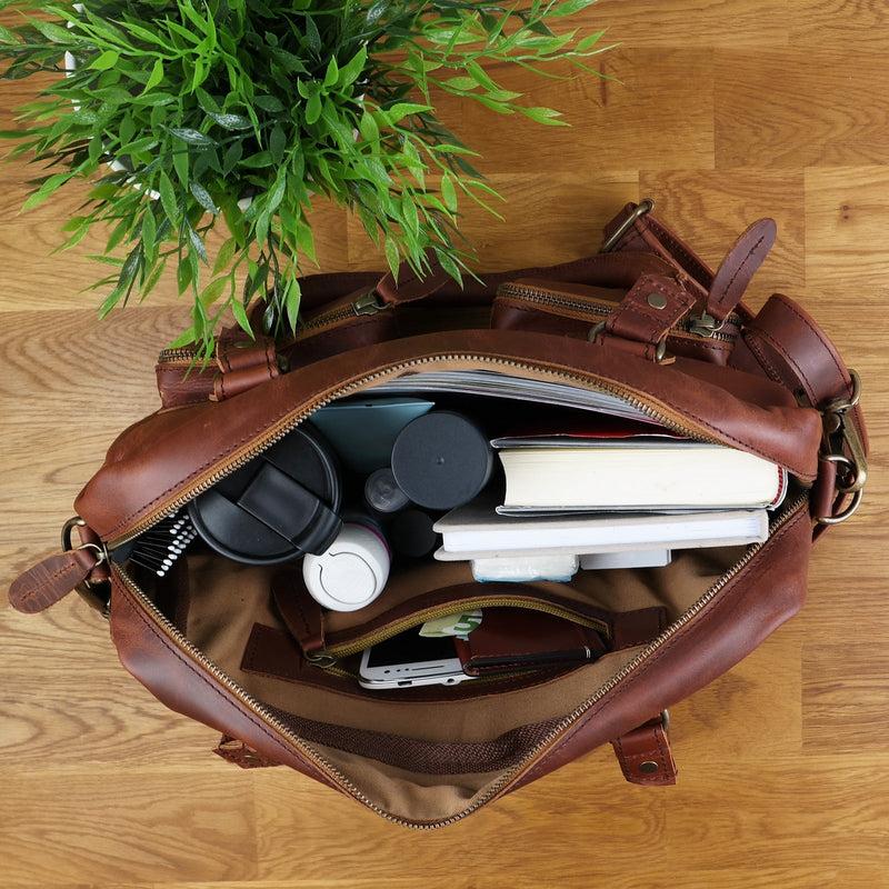 Leconi B-Ware Schultertasche Handtasche Henkeltasche Damen Leder braun LE0046 Speichern exportieren