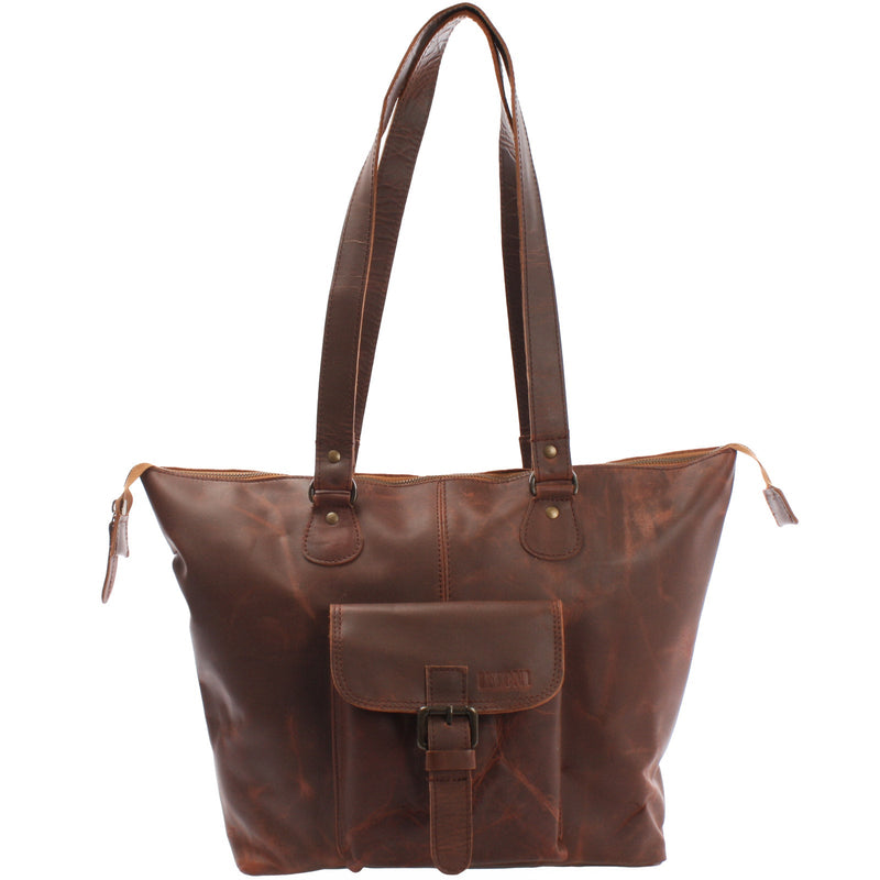 Leconi B-Ware Schultertasche Damentasche Handtasche Leder braun LE0052