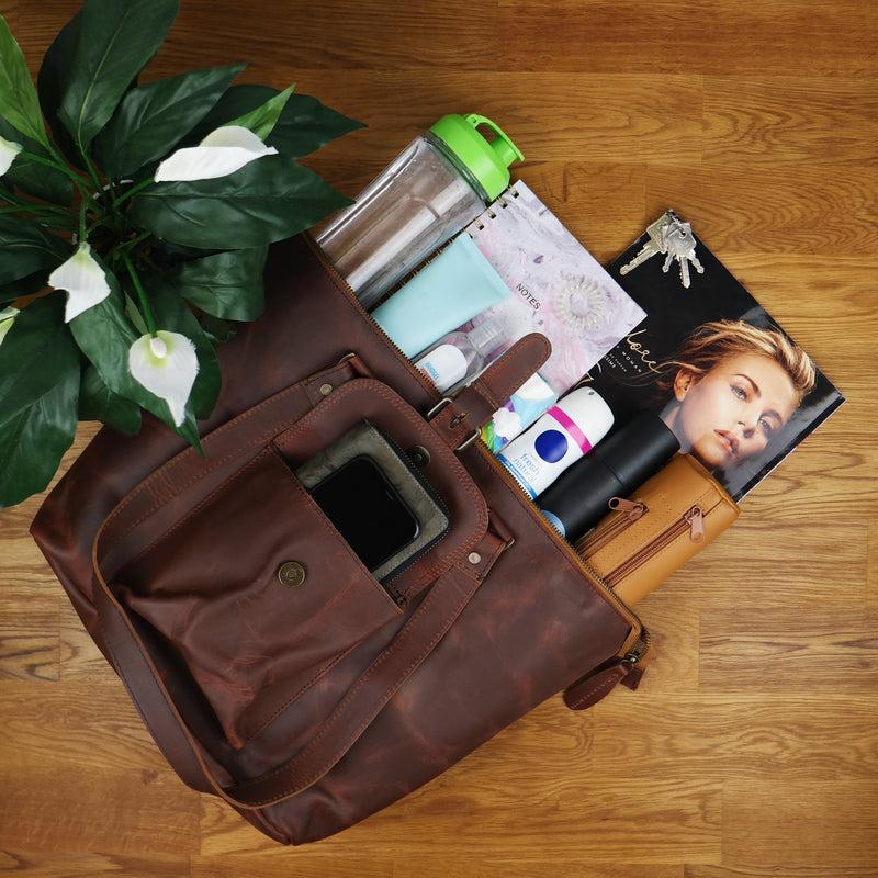 Leconi B-Ware Schultertasche Damentasche Handtasche Leder braun LE0052 Im Verkauf