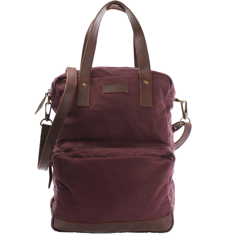 Leconi Rucksack Umhängetasche Damen Herren Leder Canvas bordeaux LE1014