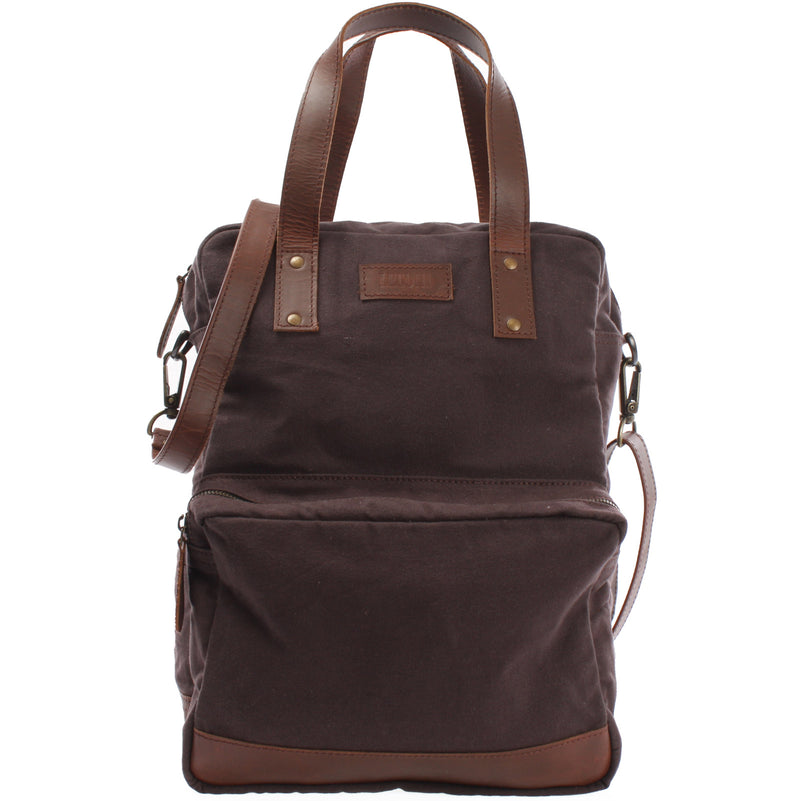 Leconi Rucksack Umhängetasche Damen Herren Leder Canvas mokka LE1014