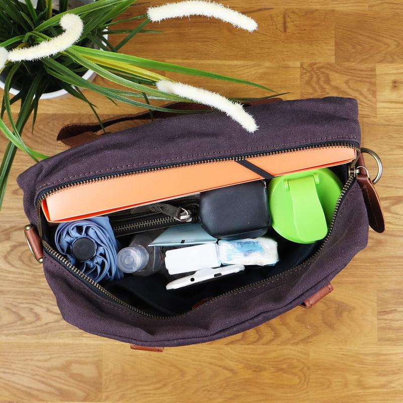 Leconi Rucksack Umhängetasche Damen Herren Leder Canvas mokka LE1014 Rabatte dieses Monats