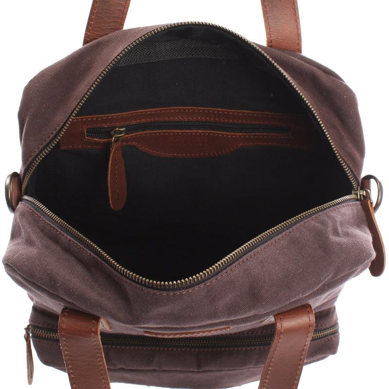 Leconi Rucksack Umhängetasche Damen Herren Leder Canvas mokka LE1014 Rabatte dieses Monats
