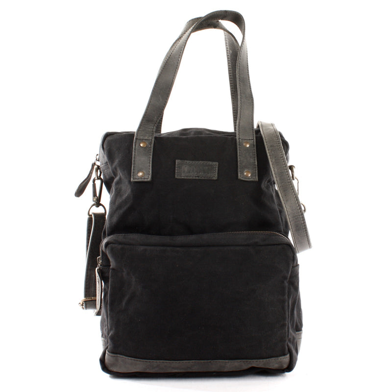 Leconi Rucksack Umhängetasche Damen Herren Leder Canvas schwarz LE1014