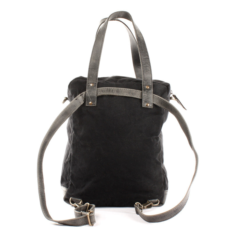 Leconi Rucksack Umhängetasche Damen Herren Leder Canvas schwarz LE1014 2025