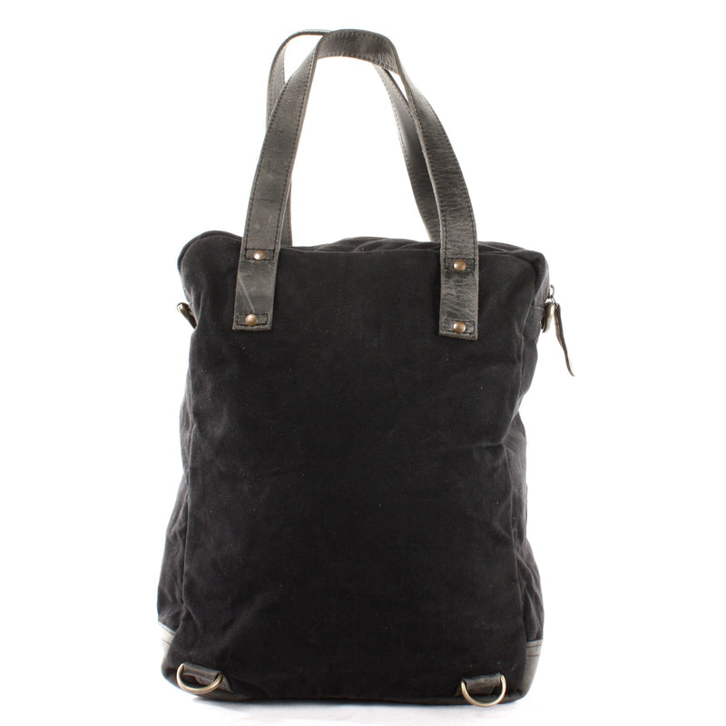 Leconi Rucksack Umhängetasche Damen Herren Leder Canvas schwarz LE1014 2025