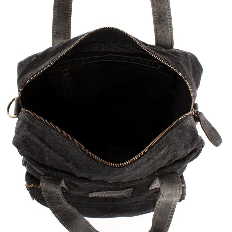 Leconi Rucksack Umhängetasche Damen Herren Leder Canvas schwarz LE1014 2025